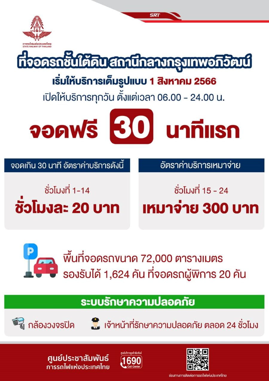 ค่าจอดรถ สถานีรถไฟหัวหมาก 2567 จอดฟรี 30 นาทีแรก ชั่วโมงต่อไปคิดชั่วโมงละ 30 บาท